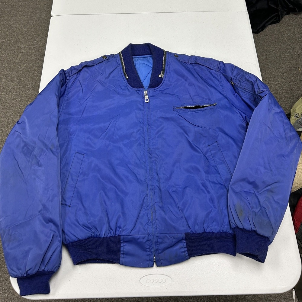 80s Bomber Jacket Mens M Blue Vintage Quilted Flight Utility Coat